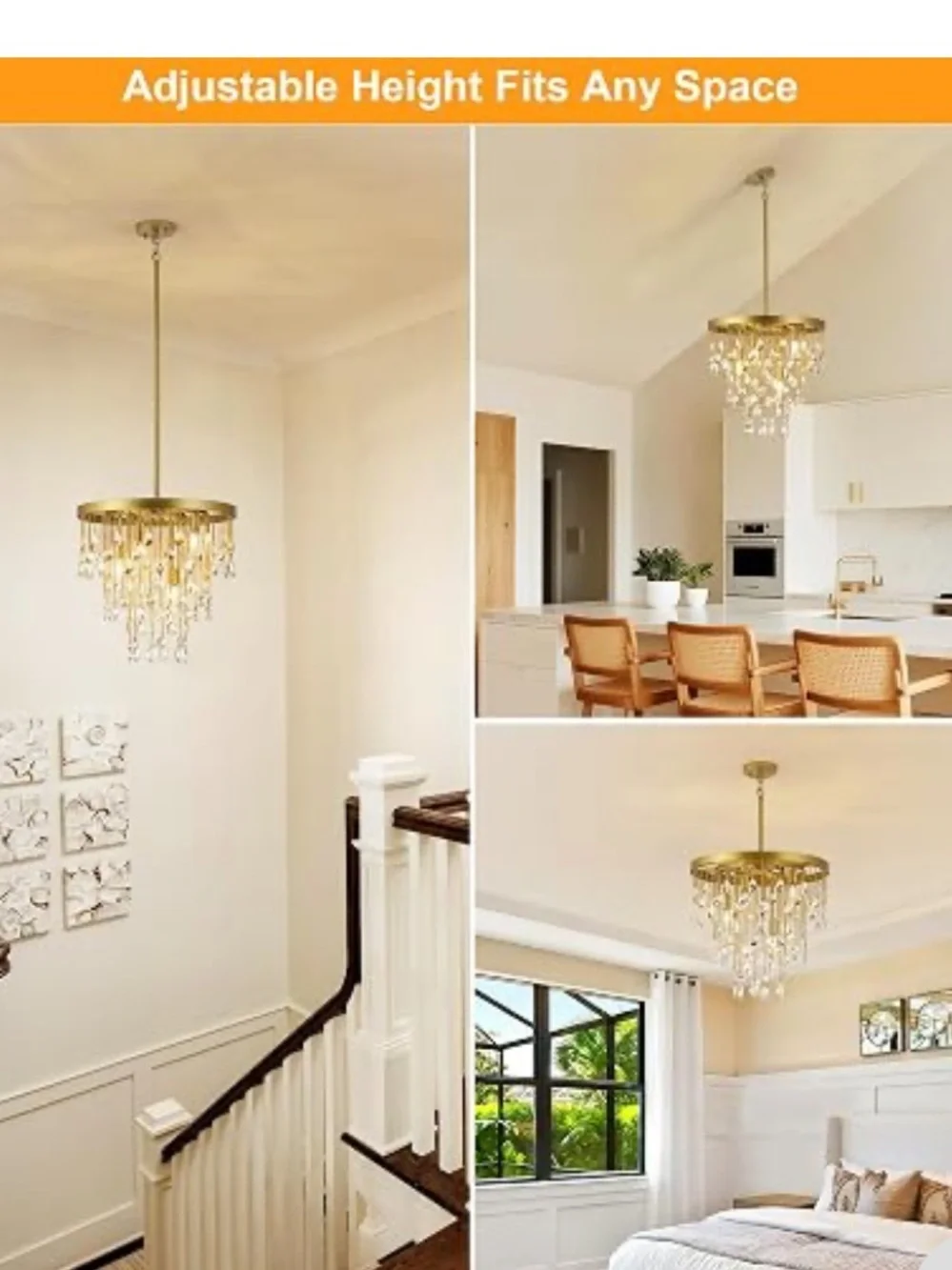 NIB CNRATYE Clear Hand Cut Crystal Round Chandelier Light 4-Light Modern Gold